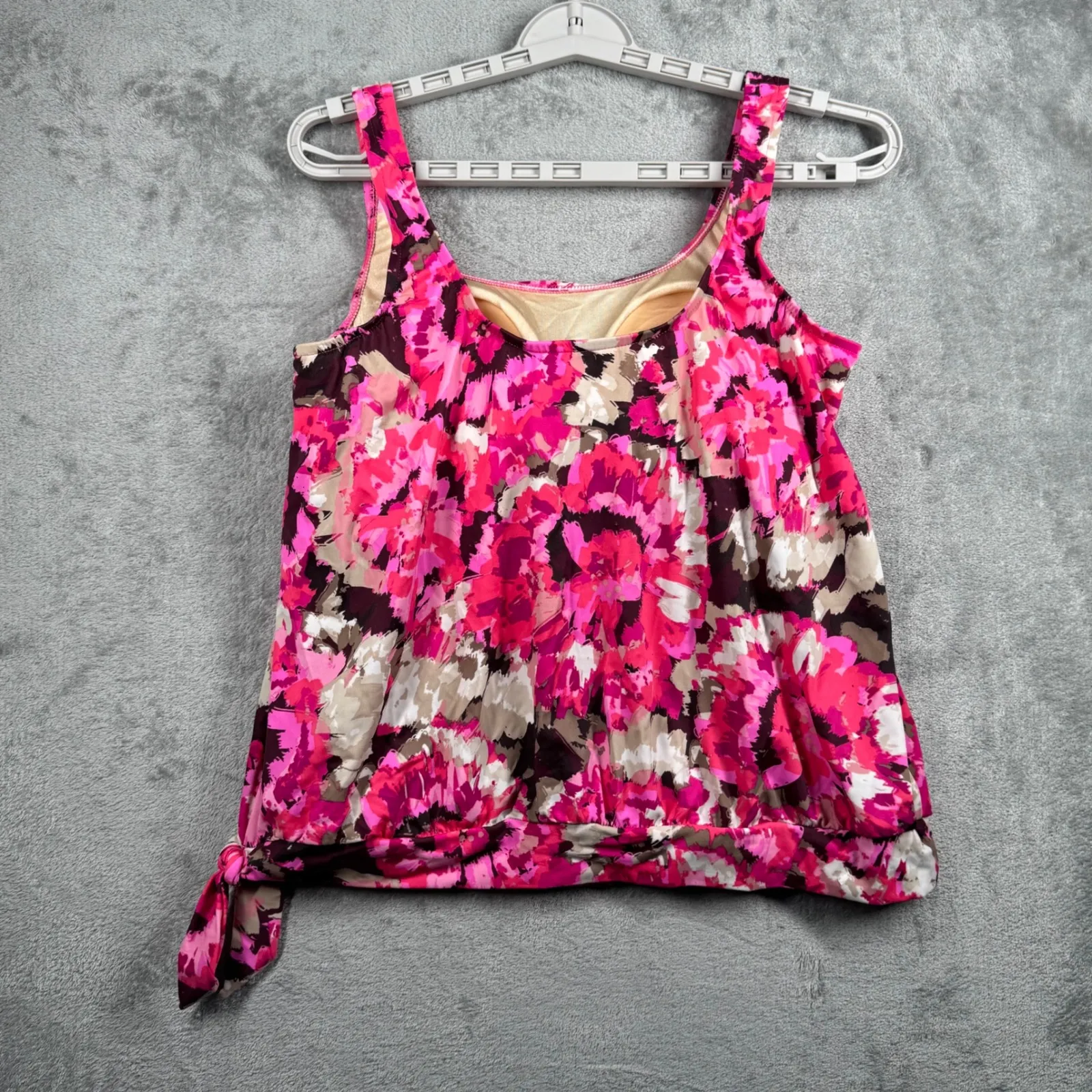 Maxine of Hollywood Tankini Top 14 Pink Floral Blouson Retro Glam Pool Beach - Image 3