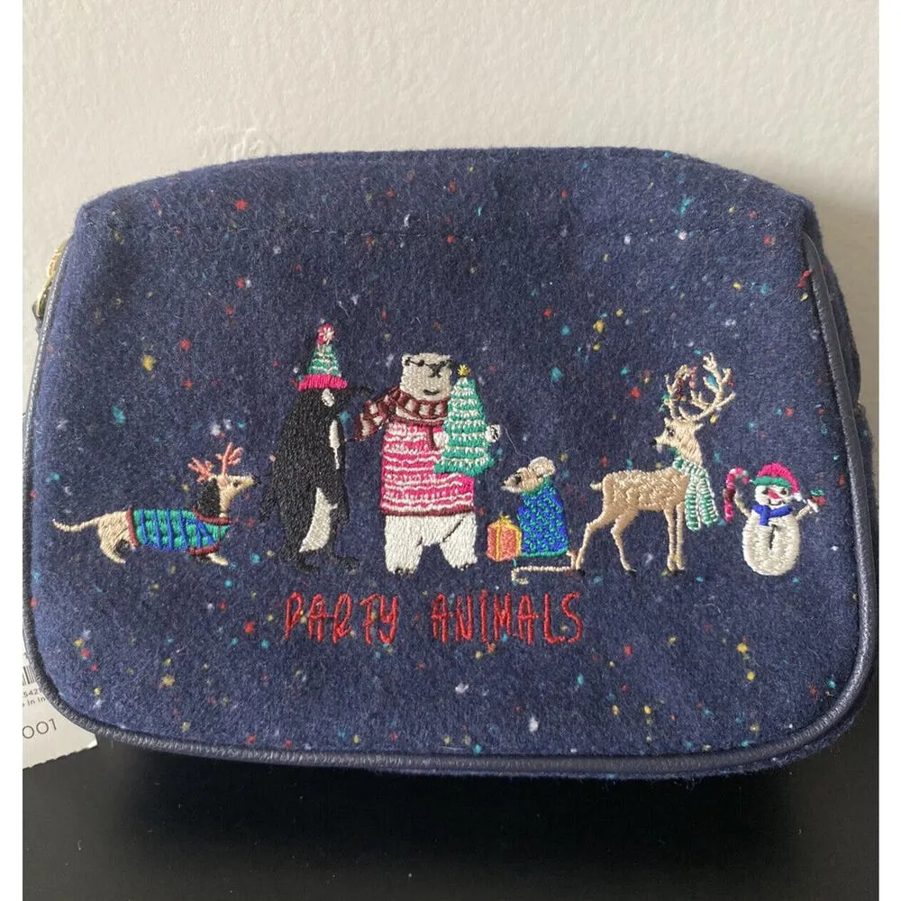 NWT Talbots Party Animals Navy Speckled Small Wristlet Christmas Embroidered Bag - Image 2