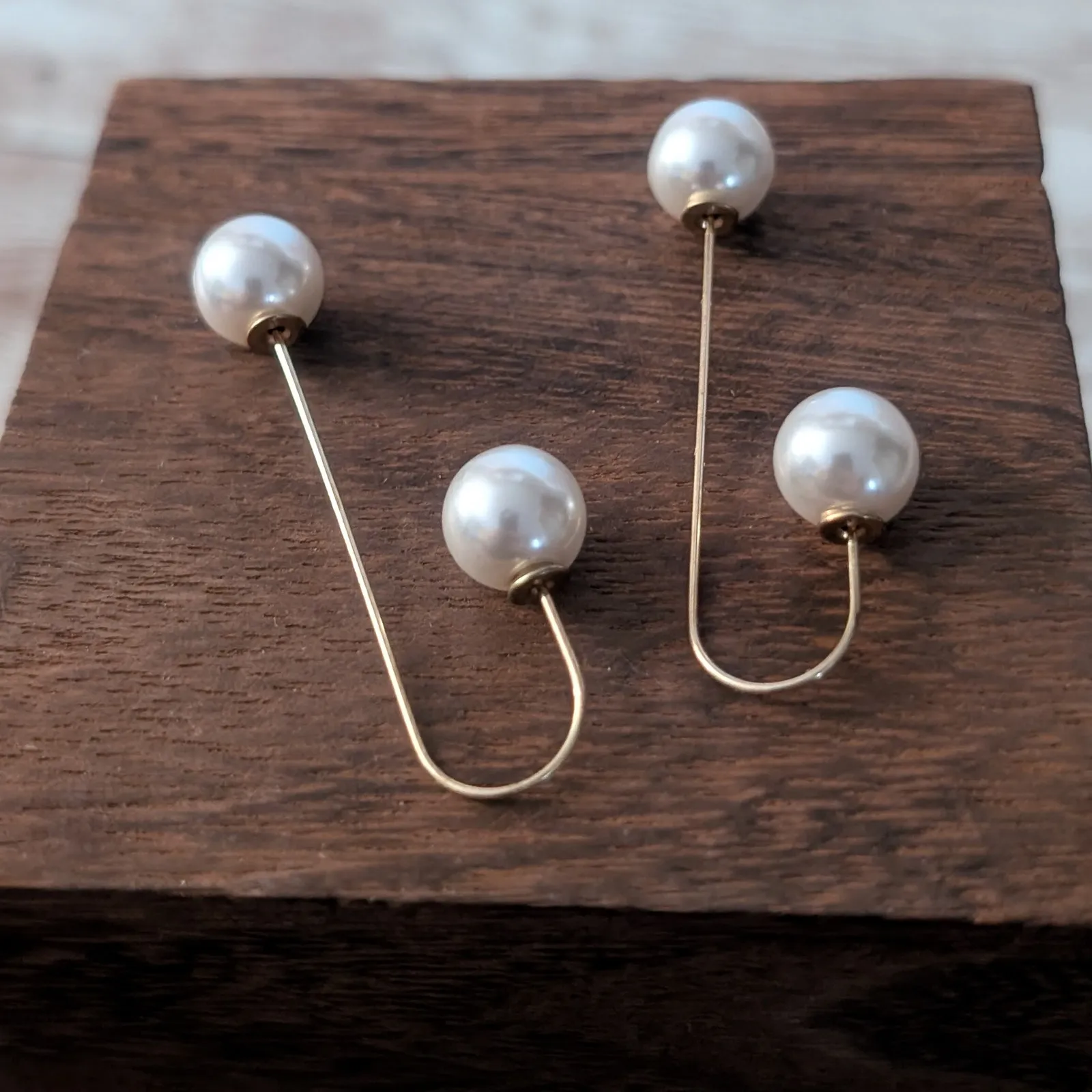 Vintage Earrings for Pierced Ears Gold Tone & Faux Pearl Statement Earrings - Image 3