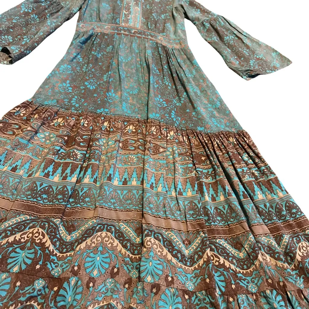 SweetSalt Long Length Bohemian Boho Maxi Dress Fall Colors Bell Sleeves Size 4 Blue - Image 4