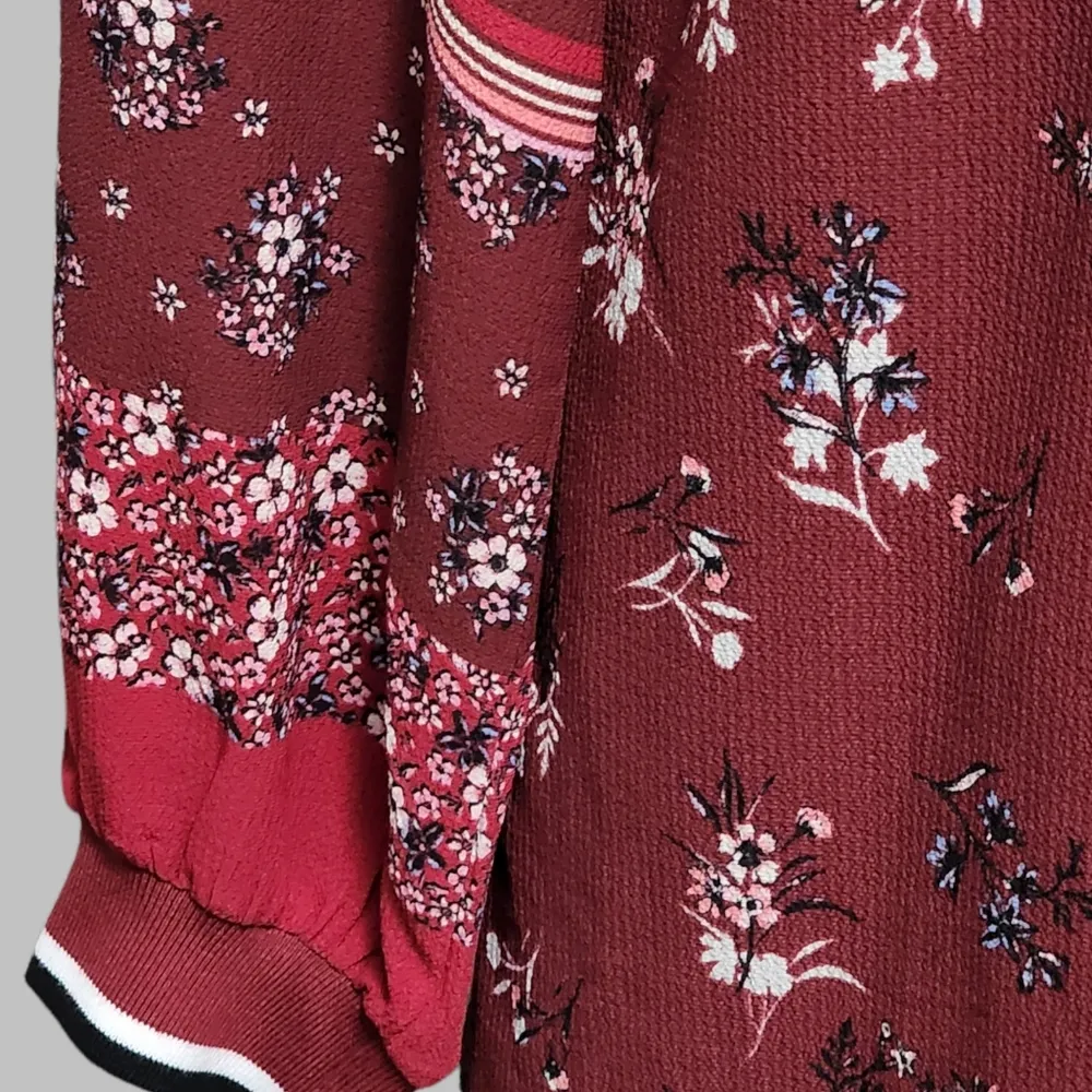 Maurices maroon floral bar detail shift dress size large - Image 3