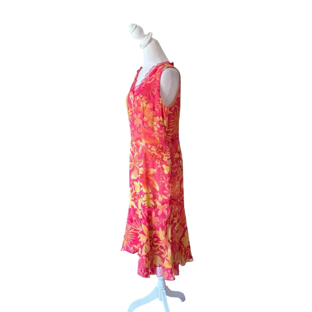 Susan Bristol Floral Sleeveless Silk Midi Dress Lined Asymmetrical Hem Womens 6 - Image 4