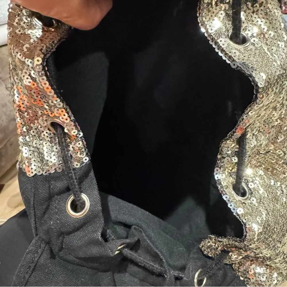 Victoria’s Secret PINK Gold Sequin Drawstring Backpack Large - Image 4