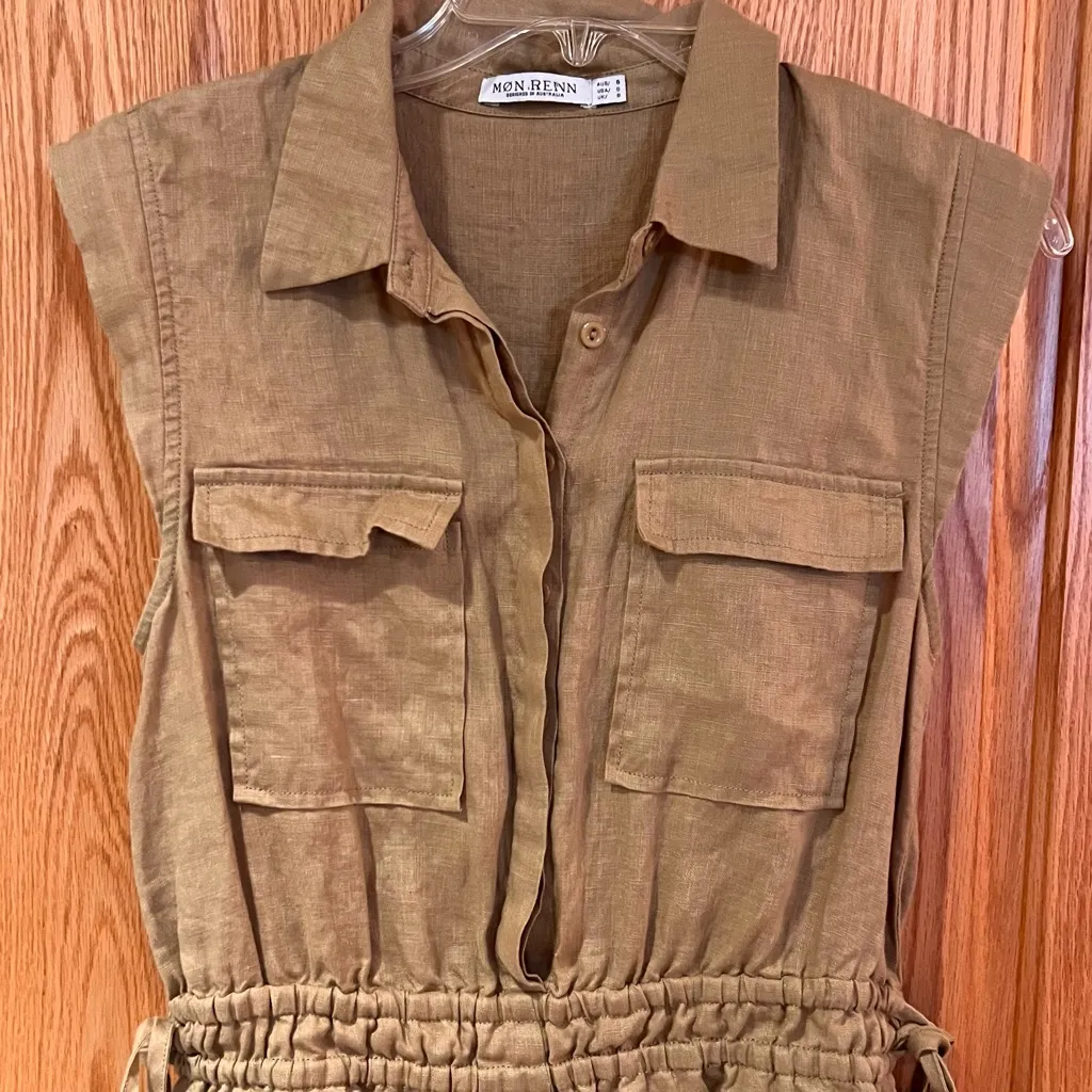 Møn Renn x Anthropologie Lela Linen Sleeveless Utility Romper Green Size Small - Image 9