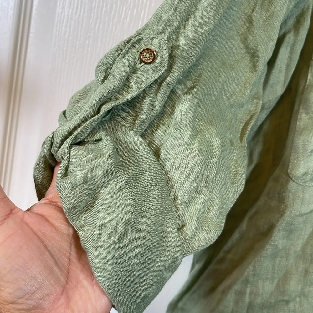 Women's Zara 100% Linen Shirt Basic Light Khaki Green Loose Size XXL NWT #6836 - Image 3