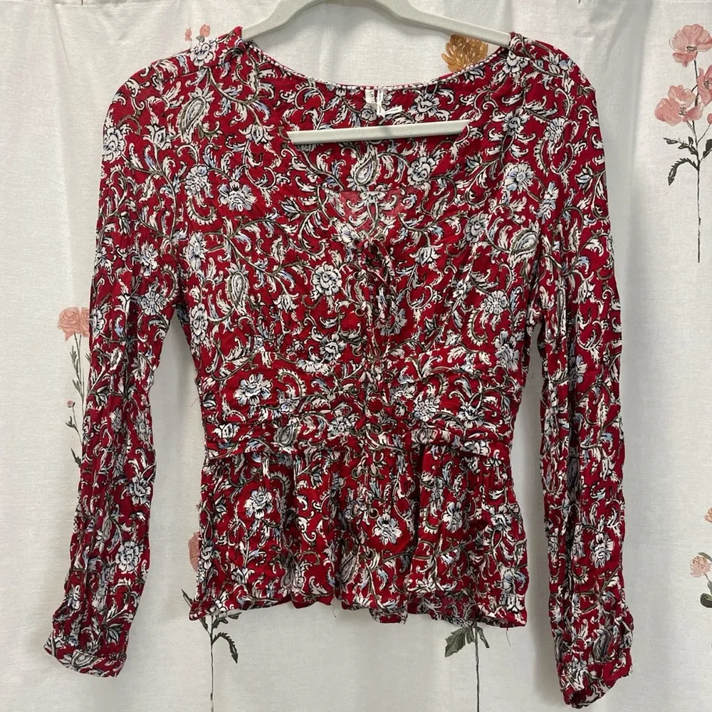 Anthropologie Feather + Bone Latrobe Lace-Up Corset Peplum Long Sleeve Blouse - Image 6