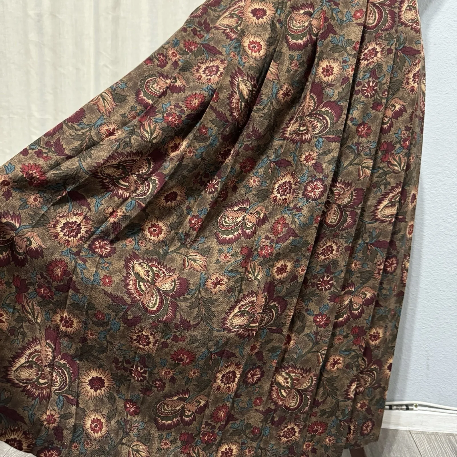 Vintage 90s Significance Paisley Patterned Long Maxi Pleated Skirt USA S Women 8 Brown - Image 6