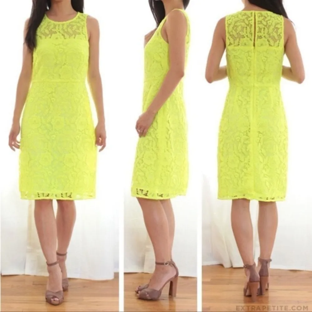 J.Crew Collection Lace Sheath Dress in Neon Citrus Size 4 Spring Summer Preppy - Image 3