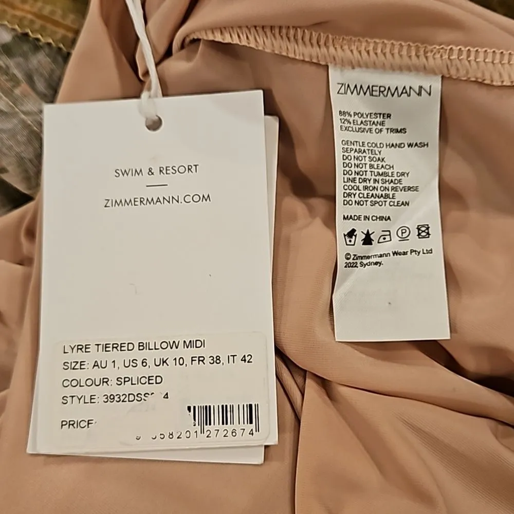 đź’•ZIMMERMANNđź’• Lyre Ruffle Tiered Billow Sleeve Midi Dress ~ Spliced US 6 NWT - Image 16