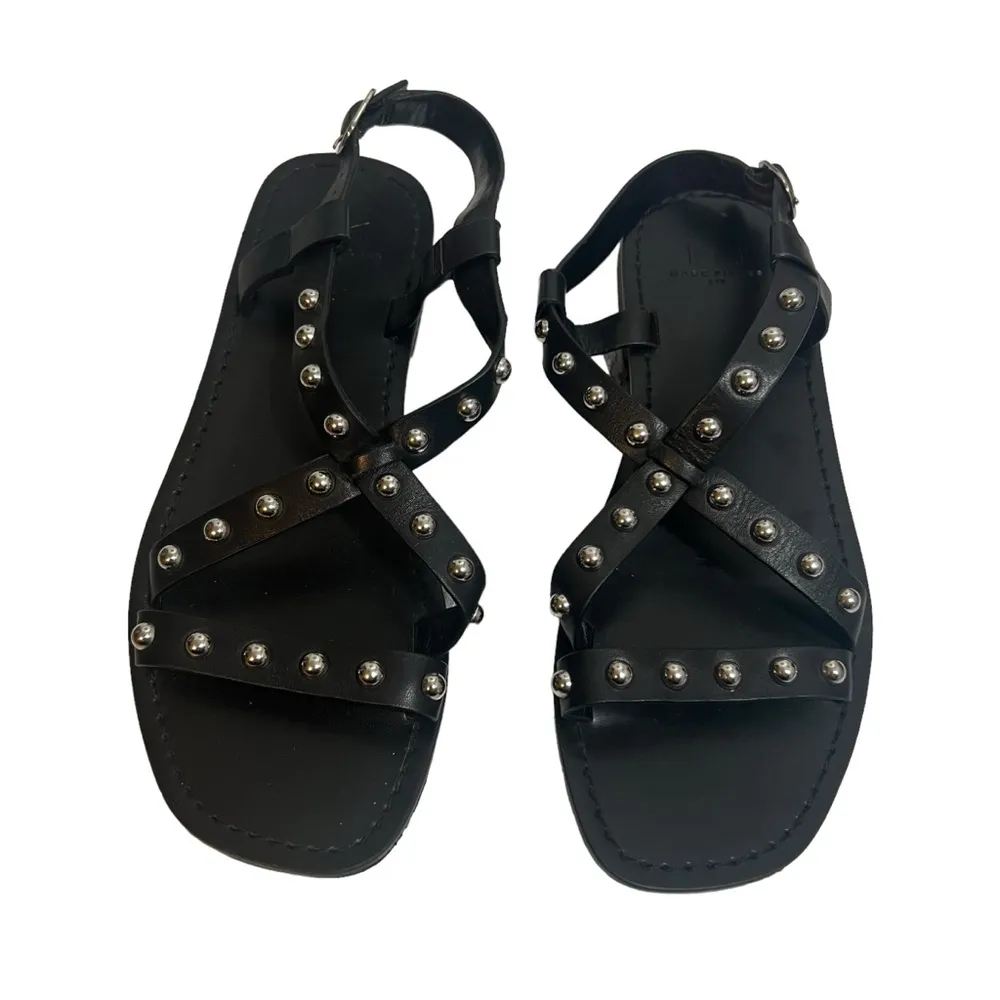 MARC FISHER Fianna Flat Studded Leather Sandals black silver Sz 8 - Image 2
