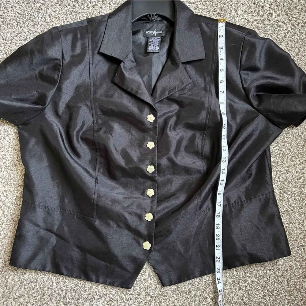 🦋 Vintage Positive Attitude Black Button Down Blouse Flower Button Jacket 18W - Image 6