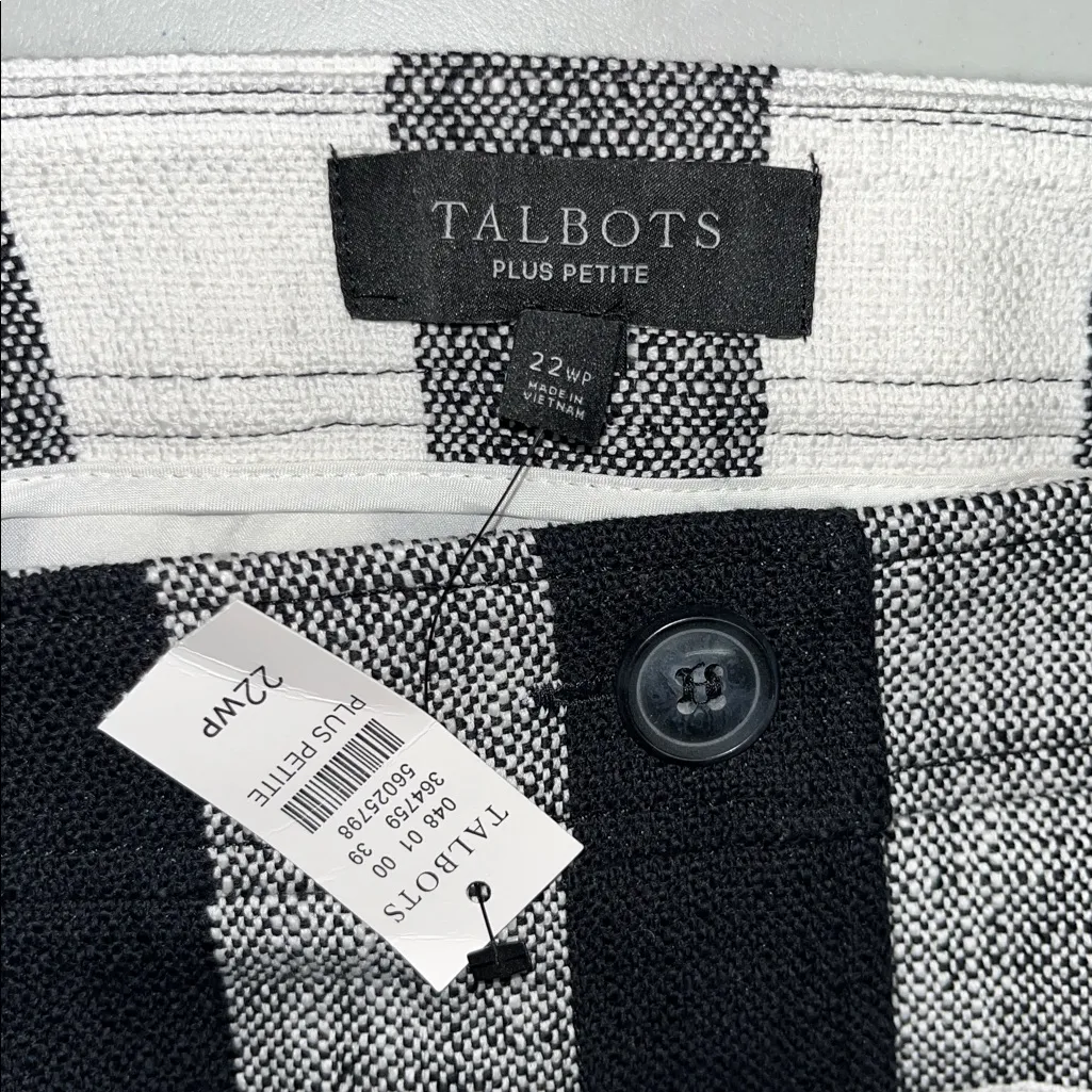 Talbots Plus Petites NWT 22WP Black & White Plaid Linen Blend Button Front Skirt - Image 3