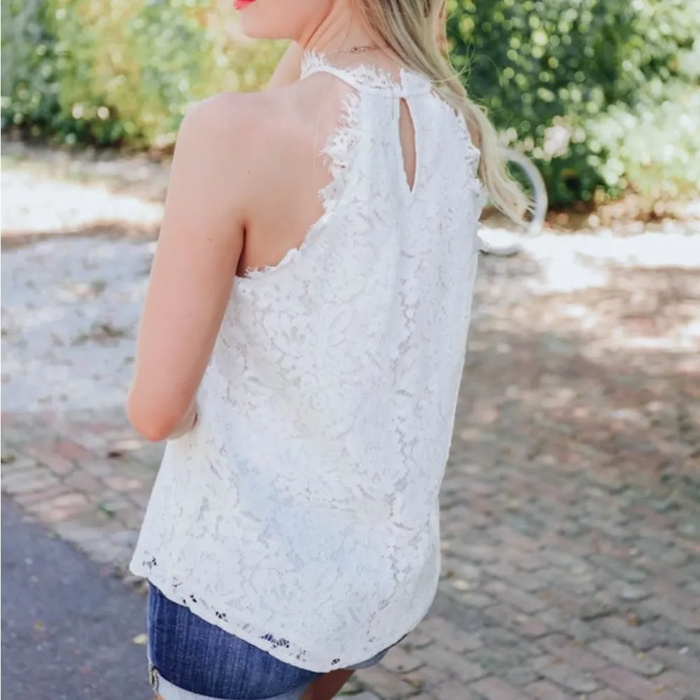 NWT Boutique Halter Top Small Lace Festival Boho Fairy Whimsy Eyelet Romantic White - Image 2
