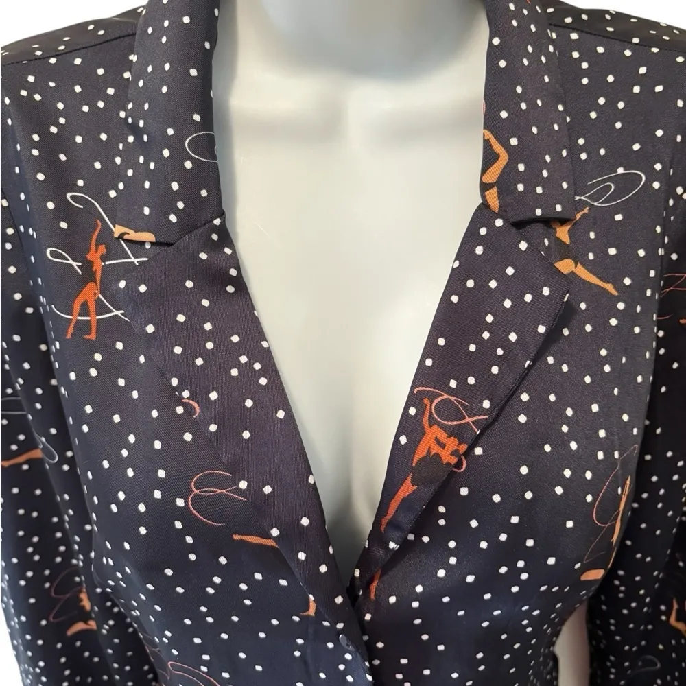 Zara Button Up Dress Gymnast Dancer Print Sz S Pleated Skirt Navy Blue LS NEW - Image 5