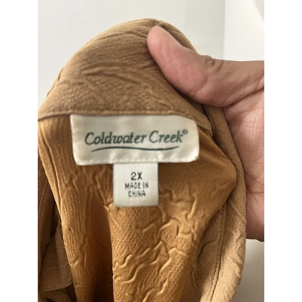 Coldwater Creek Brown Western Floral Embossed Button Down 2x Blouse 3/4 Sleeve - Image 2