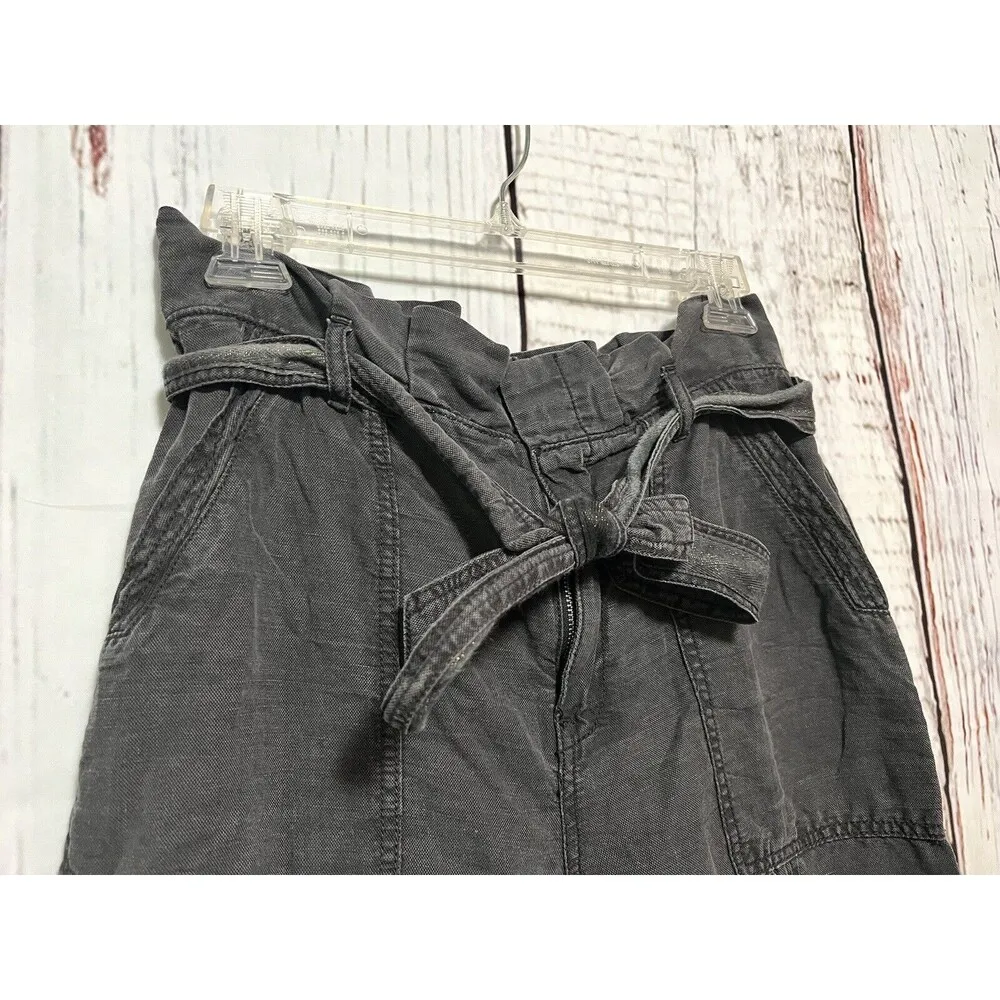 Anthropologie Washed Black Linen Blend Paper Bag Belted Jogger Pants Size 2P - Image 2