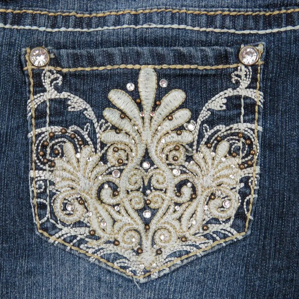 Y2K Rue 21 Jean Shorts Low Rise Micro Shorts Rhinestone Button Cut Offs 28" - Image 4