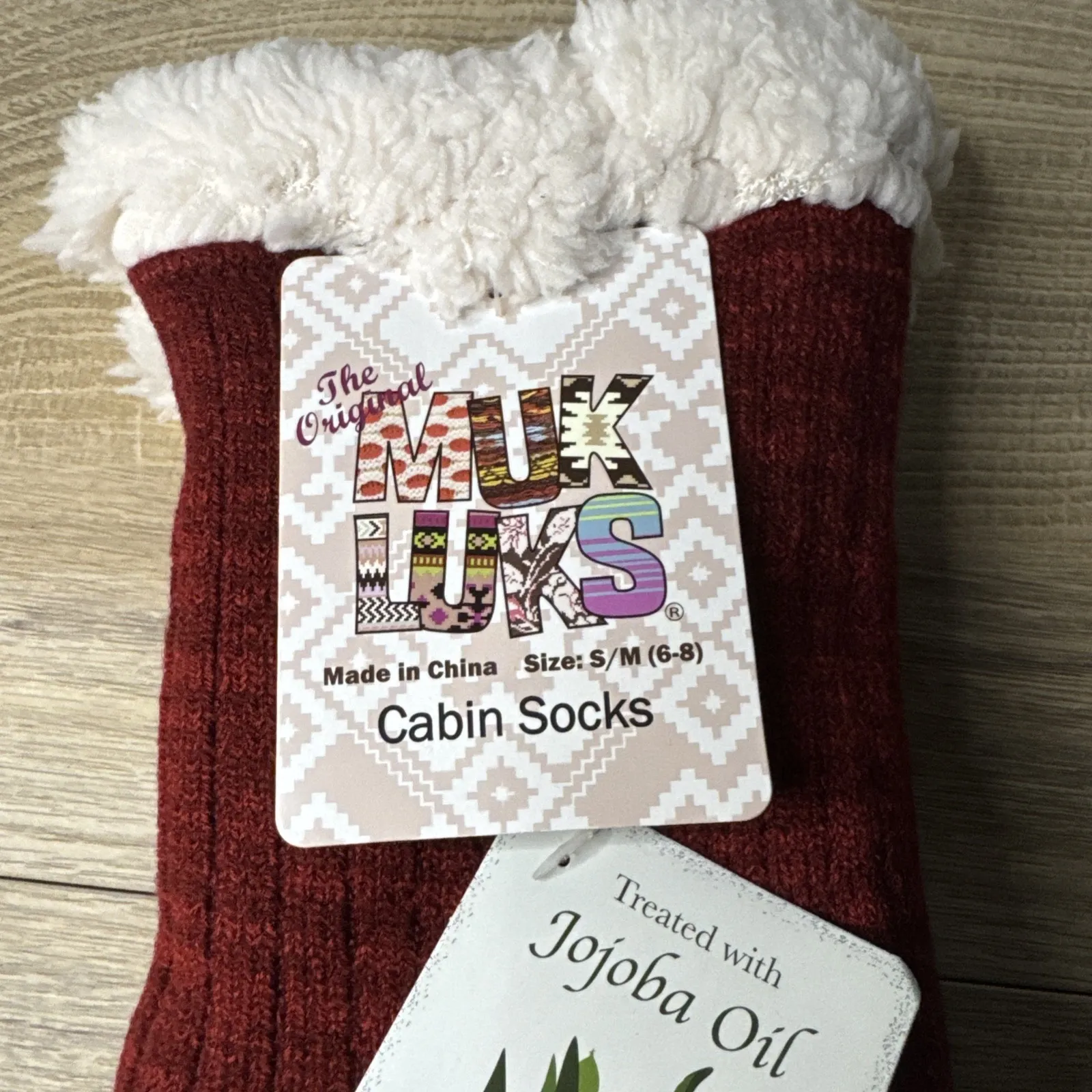 MUK LUKS Cabin‎ Socks Red Grippy Sherpa Cozy Tall Slipper Gift Giving Small 6 - Image 3