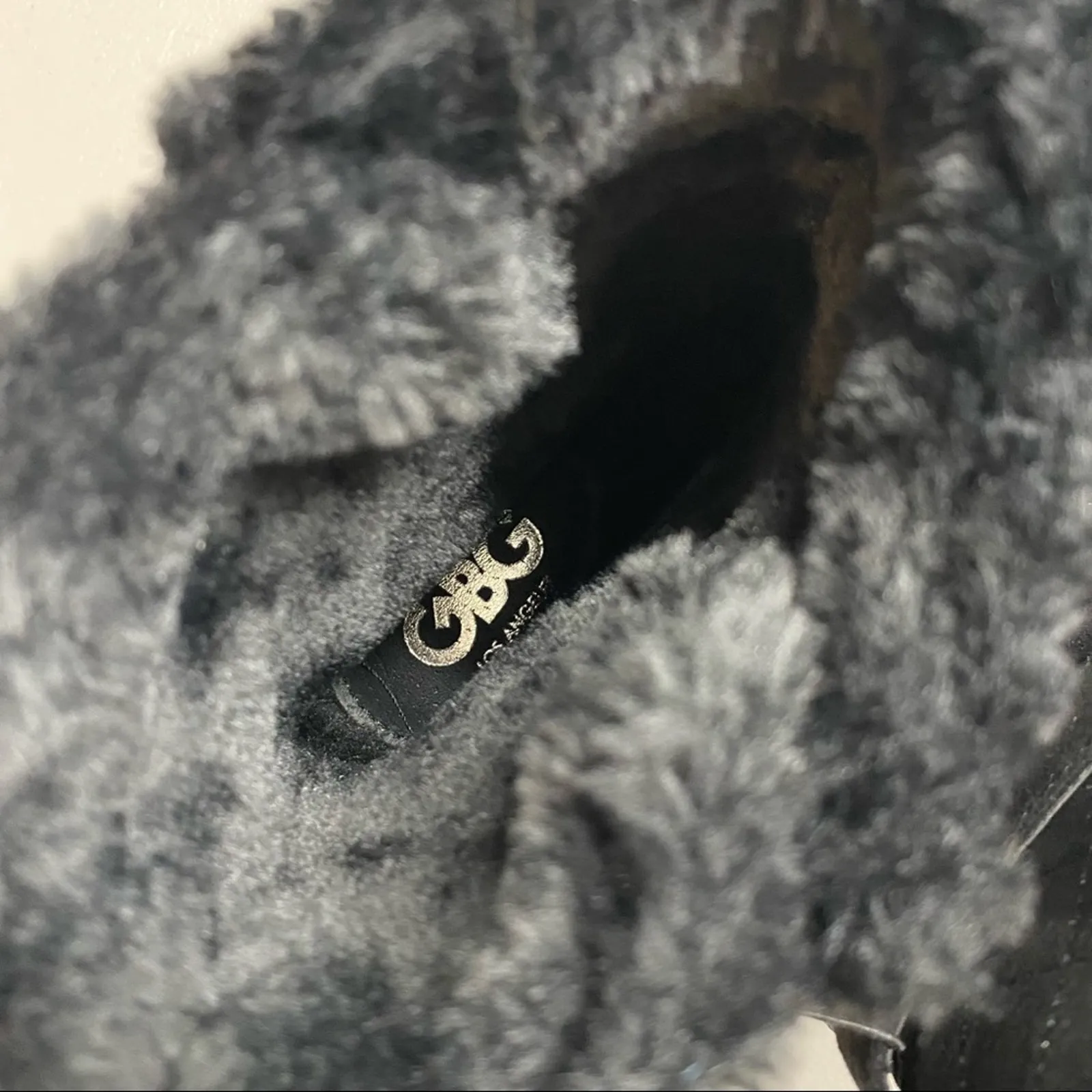 GBG Black Boots Faux Fur Sock Lining G Logo Buckle Studded Heel Womens Size 6 - Image 5