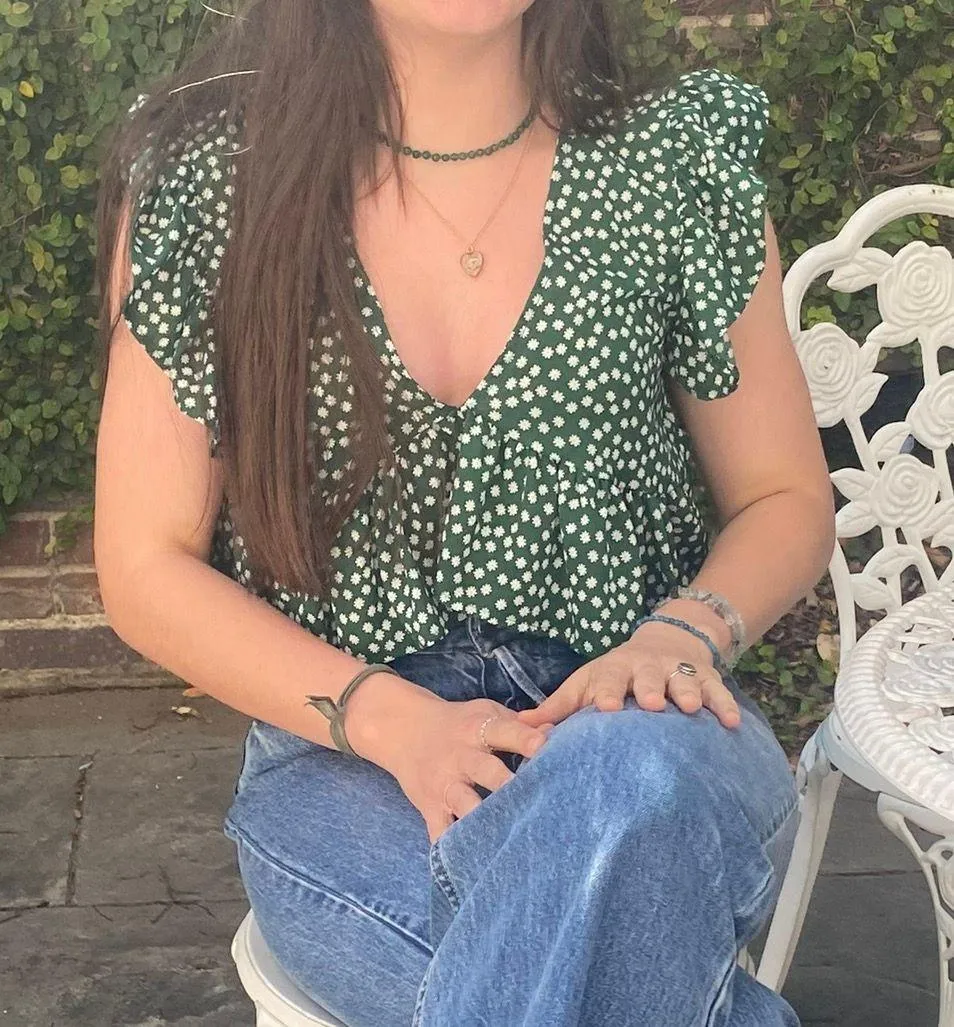 Green Floral Ruffle Top - Image 2