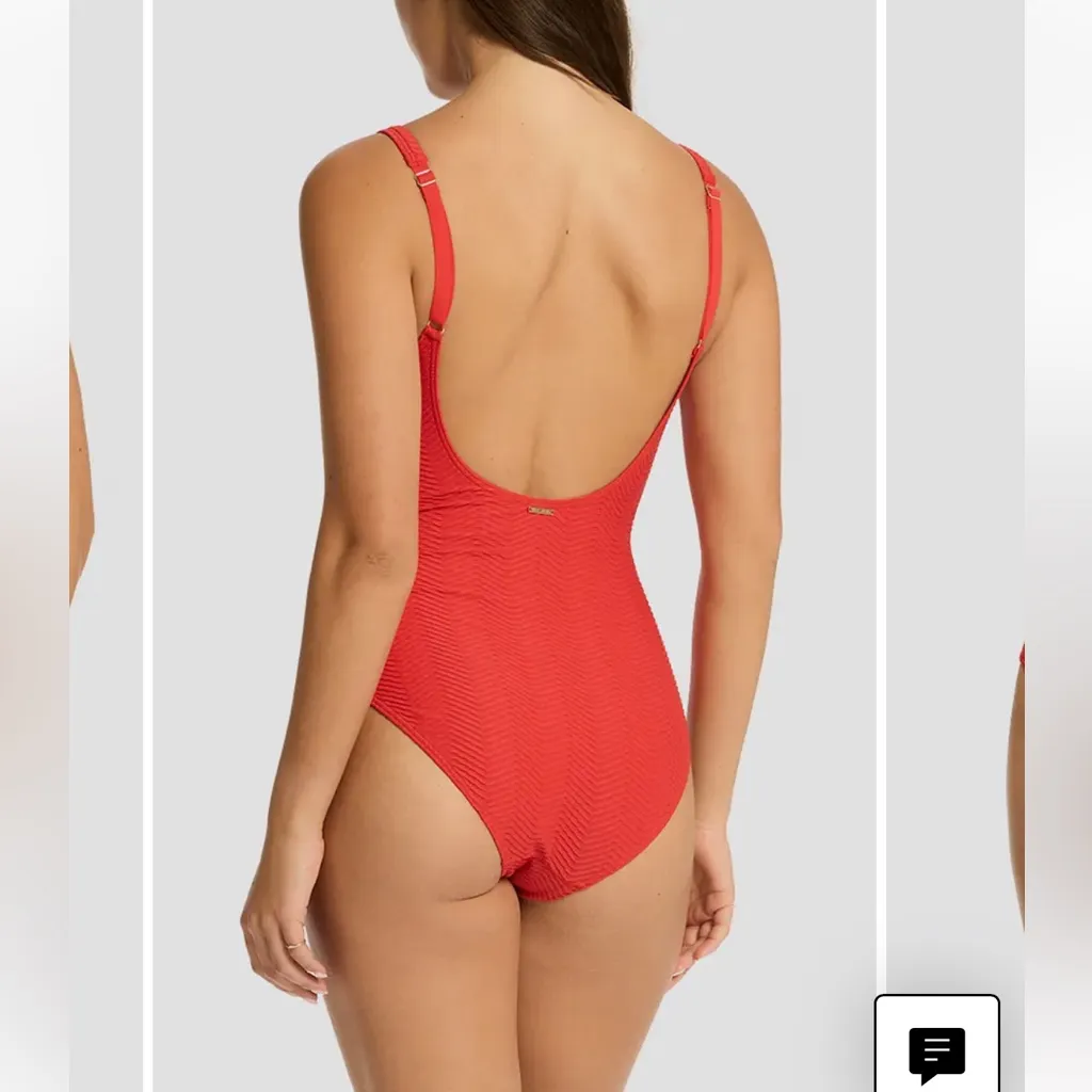 Sea level Caracas textured one piece swimsuit spice red size 4 - Image 2