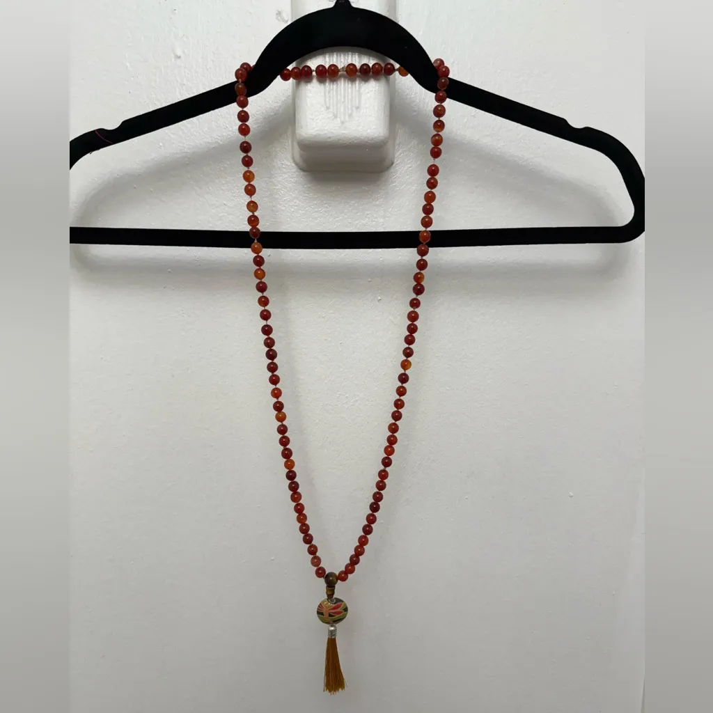 Long Red Beaded Necklace Dragonfly With Tassel - Image 2