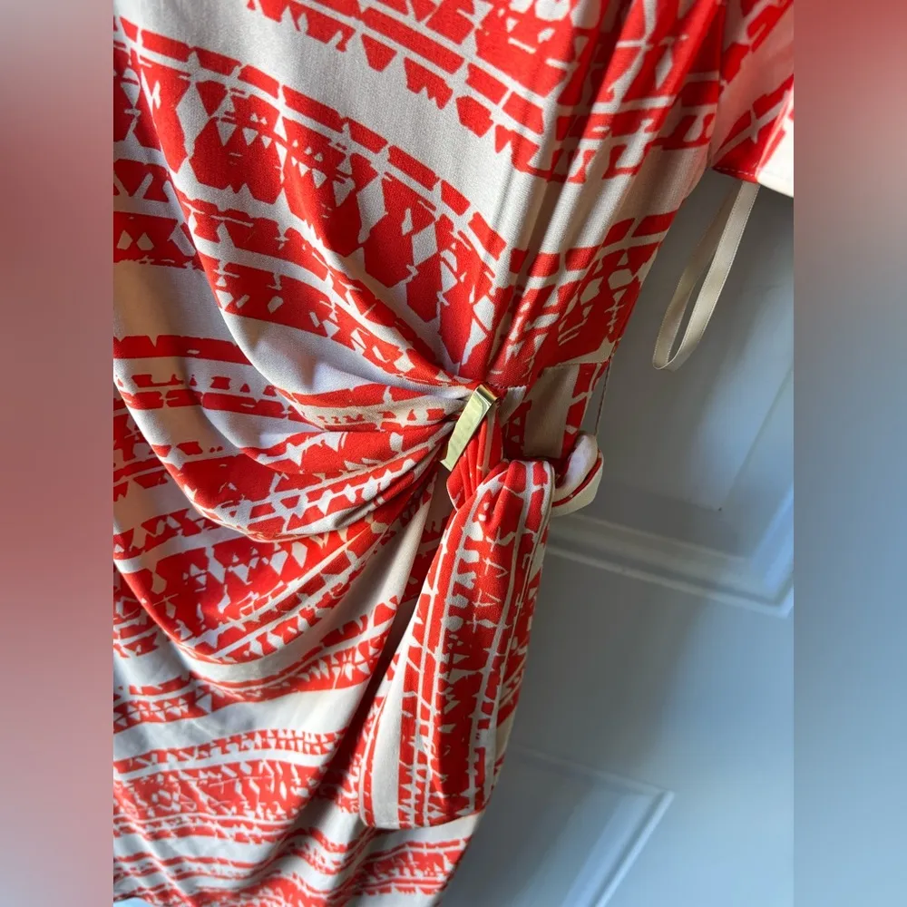 TAHARI Arthur S. Levine Dress  Stretch Knit Tie Belt Ruched Flutter Dolman S:8 - Image 2