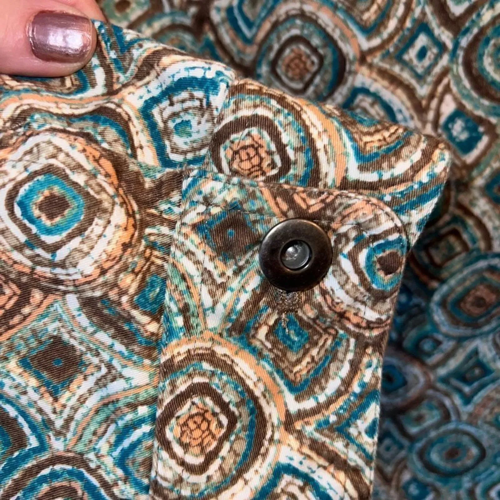 CJ Banks graphic print button front long sleeved jacket size 1X Blue - Image 7