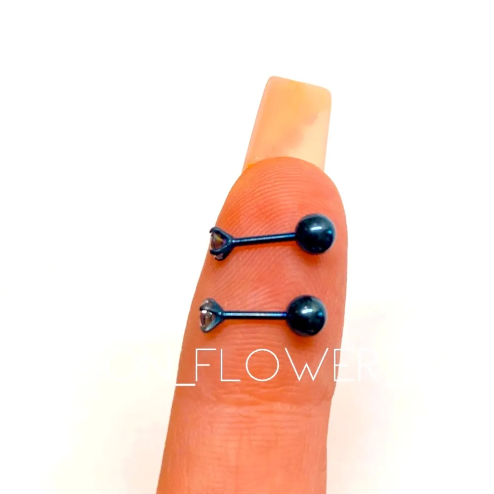 Blue Iridescent CZ Barbell Earrings – 20G Surgical Steel Studs | 3mm - Image 9