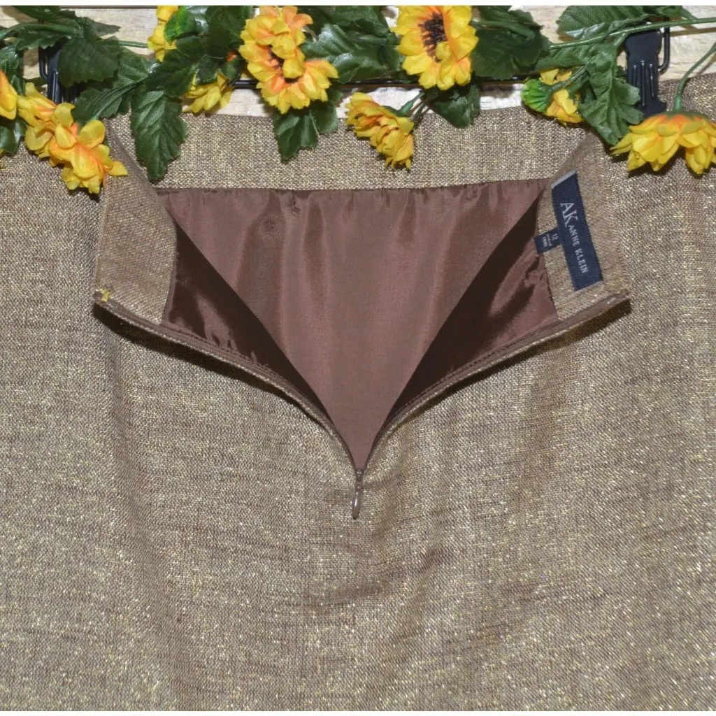 Anne Klein Ladies 2 Piece Gold Metallic Linen Blend Skirt Suit Size 12 Career - Image 11