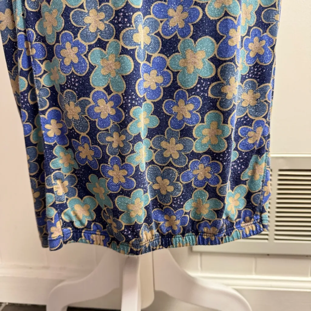 Gudrun Sjoden 3/4 Sleeve Floral Round Neck Pockets Midi Dress Blue Small S - Image 8