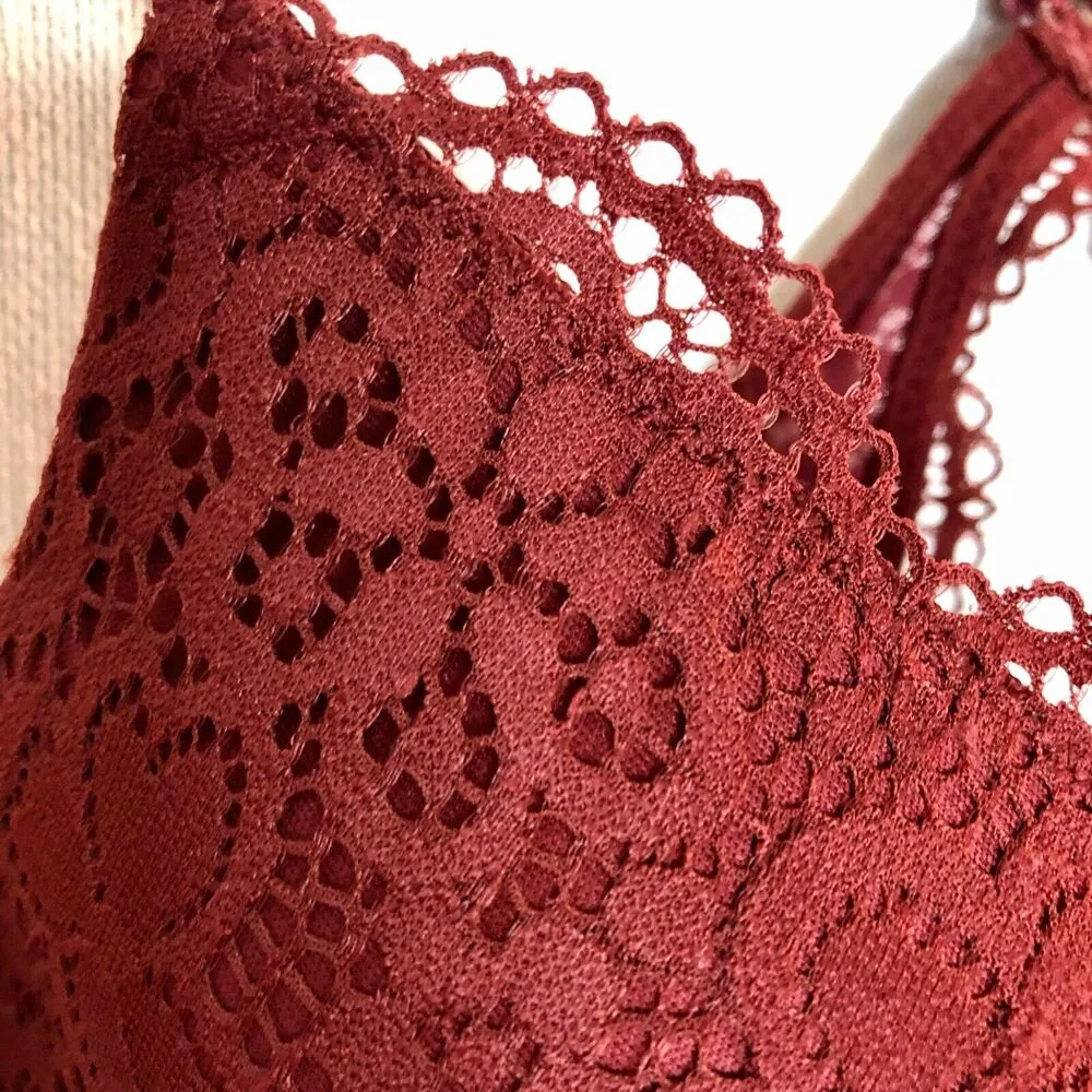 Aerie Maroon Lace Racerback Bra - Image 5