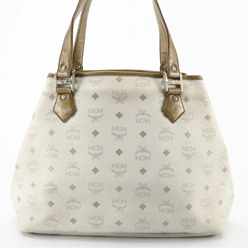 MCM PRINCESS LION SHOPPER TOTE IN WHITE VISETOS COATED CANVAS & LEATHER - Image 5