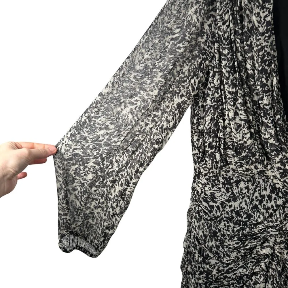 ba&sh Robe Ezra Noir Black White Mini Dress Ruched Chiffon Womens 3 US Large - Image 5