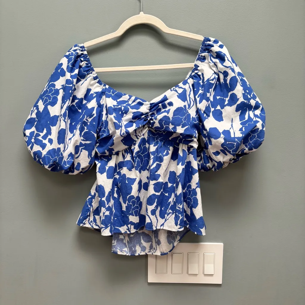 Tuckernuck Hyacinth House Blue Floral Fiori Blouse XS - Image 3