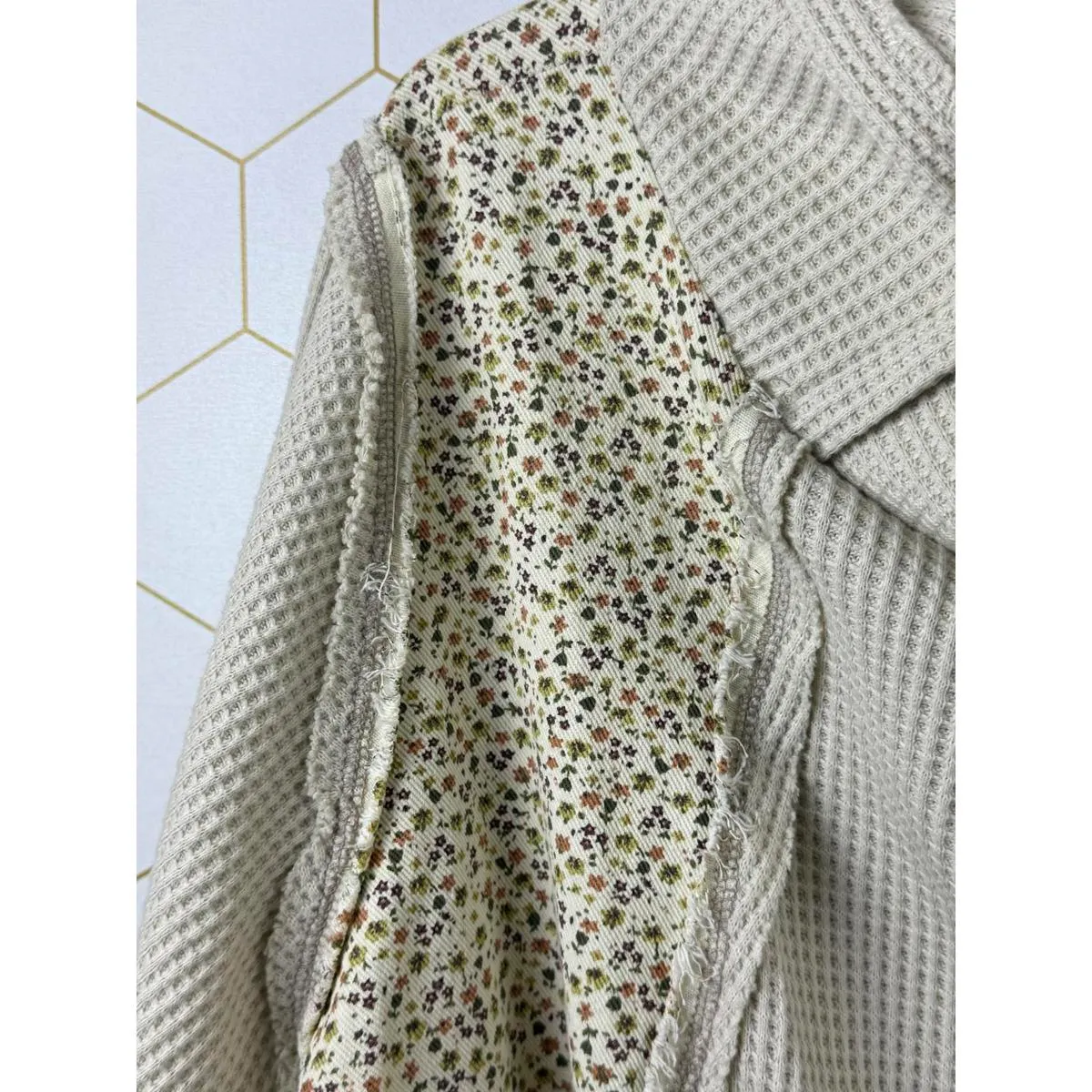 POL Beige Bohemian Hoodie with Floral Accents and Patches - Size - Large - Image 5