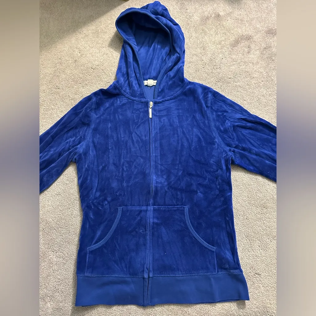 Zenana Outfitters | zip up hoodie blue velvet - Image 2