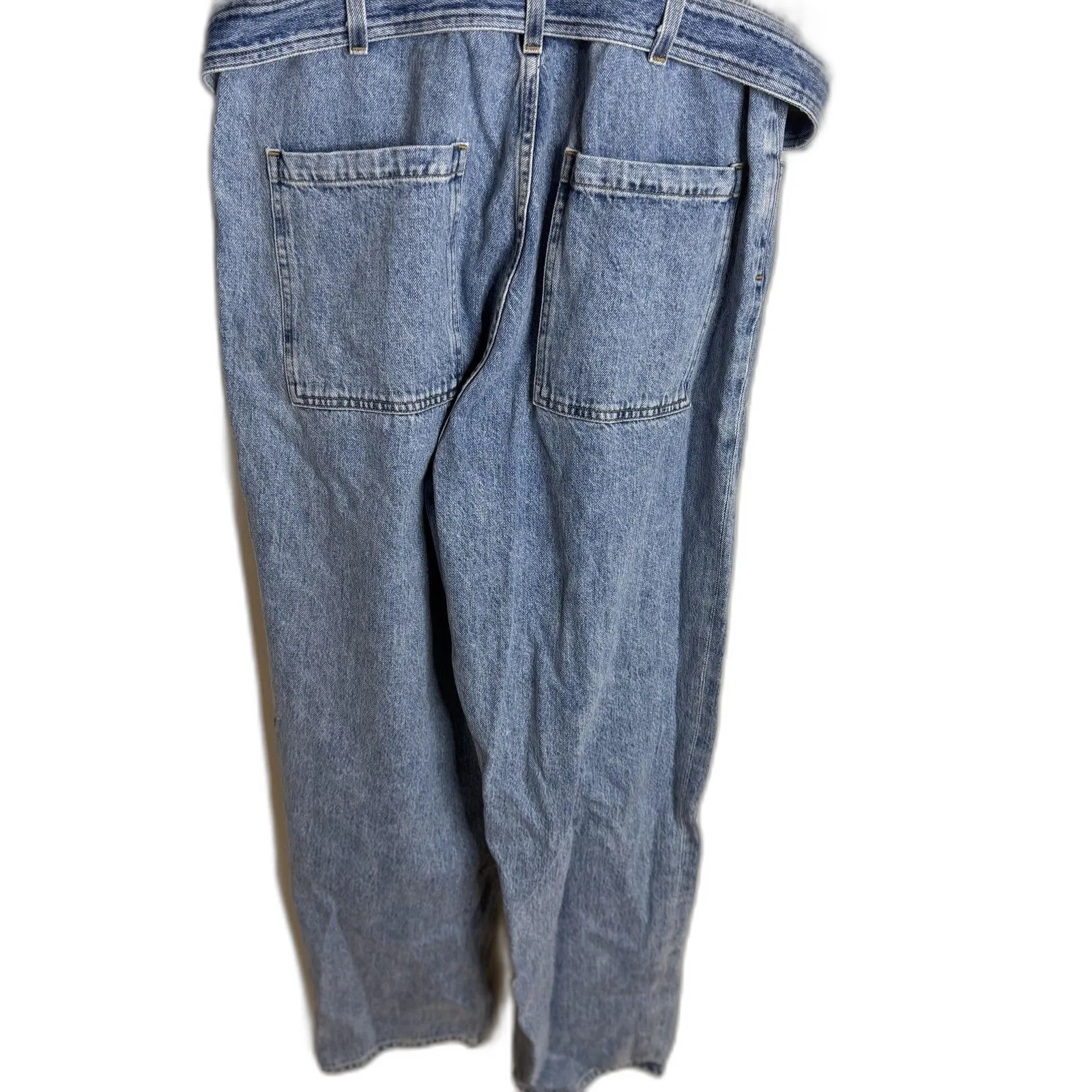 Agolde Tatum Denim Jumpsuit Womens Large Light Wash Belted One Piece Coverall - Image 14