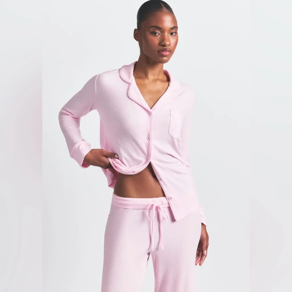 SKIMS NWT Sleep Long Sleeve Soft Pajama Set Pink Bloom Size XL - Image 4