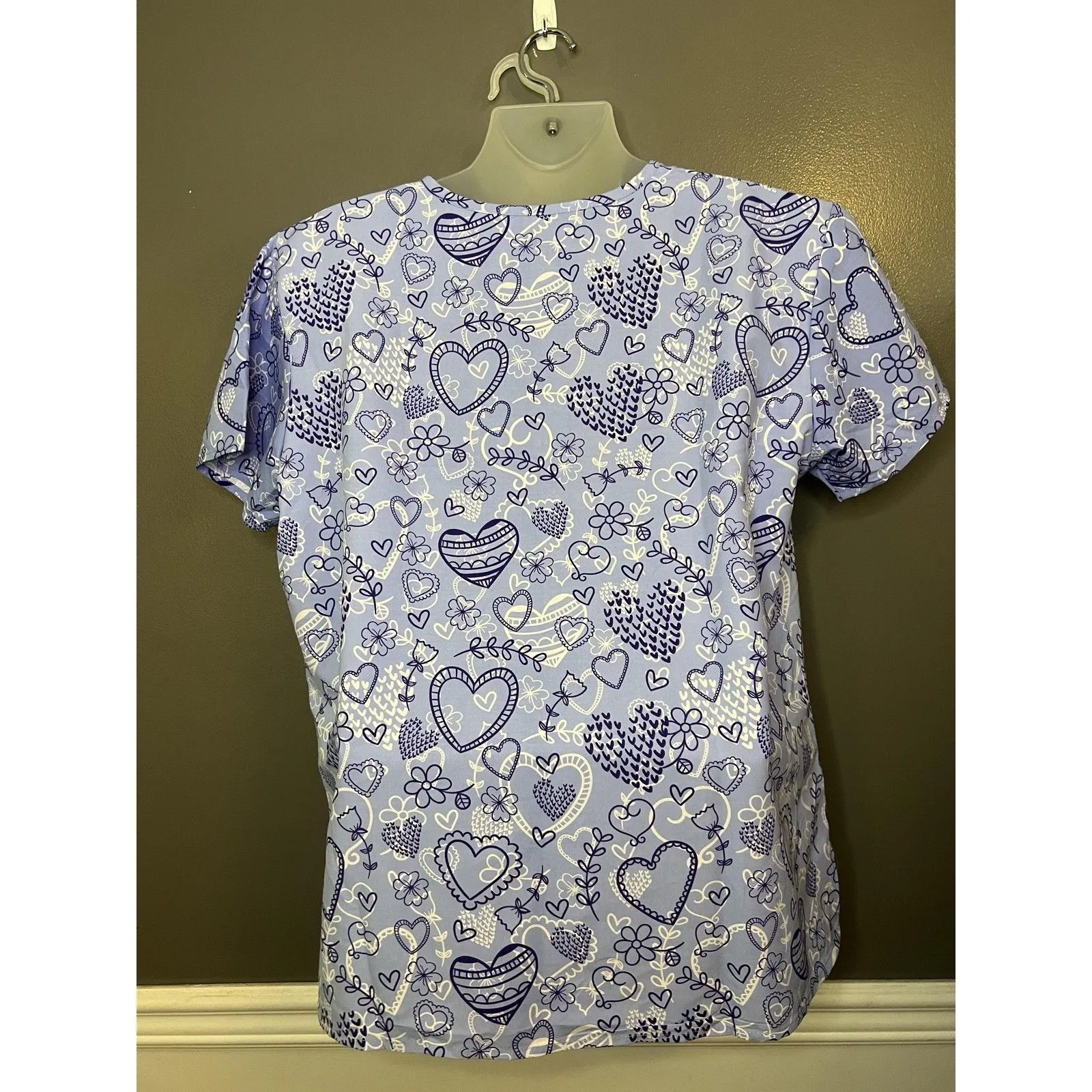 I Love Scrubs Shirt Womens Large Blue Heart V Neck Scrub Tunic Top Medical - Image 4