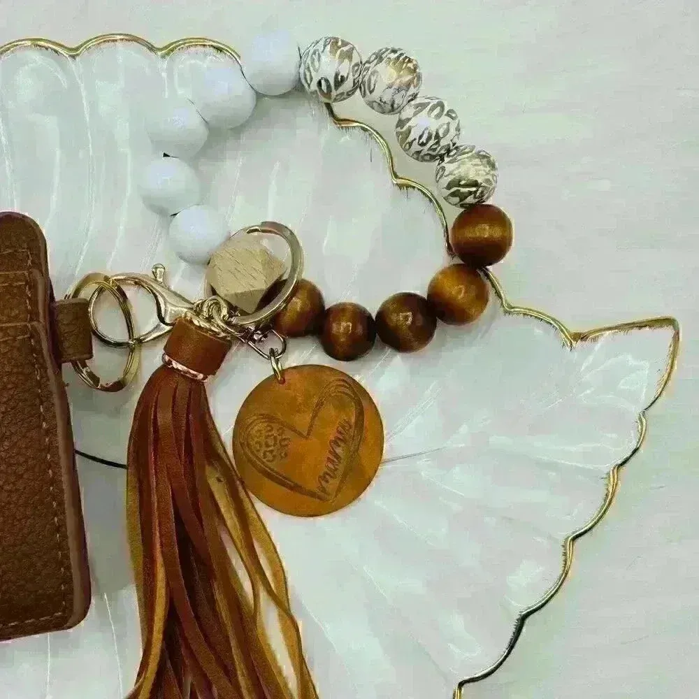 Wristlet Card Wallet Bracelet With Mama keychain Brown - Image 5