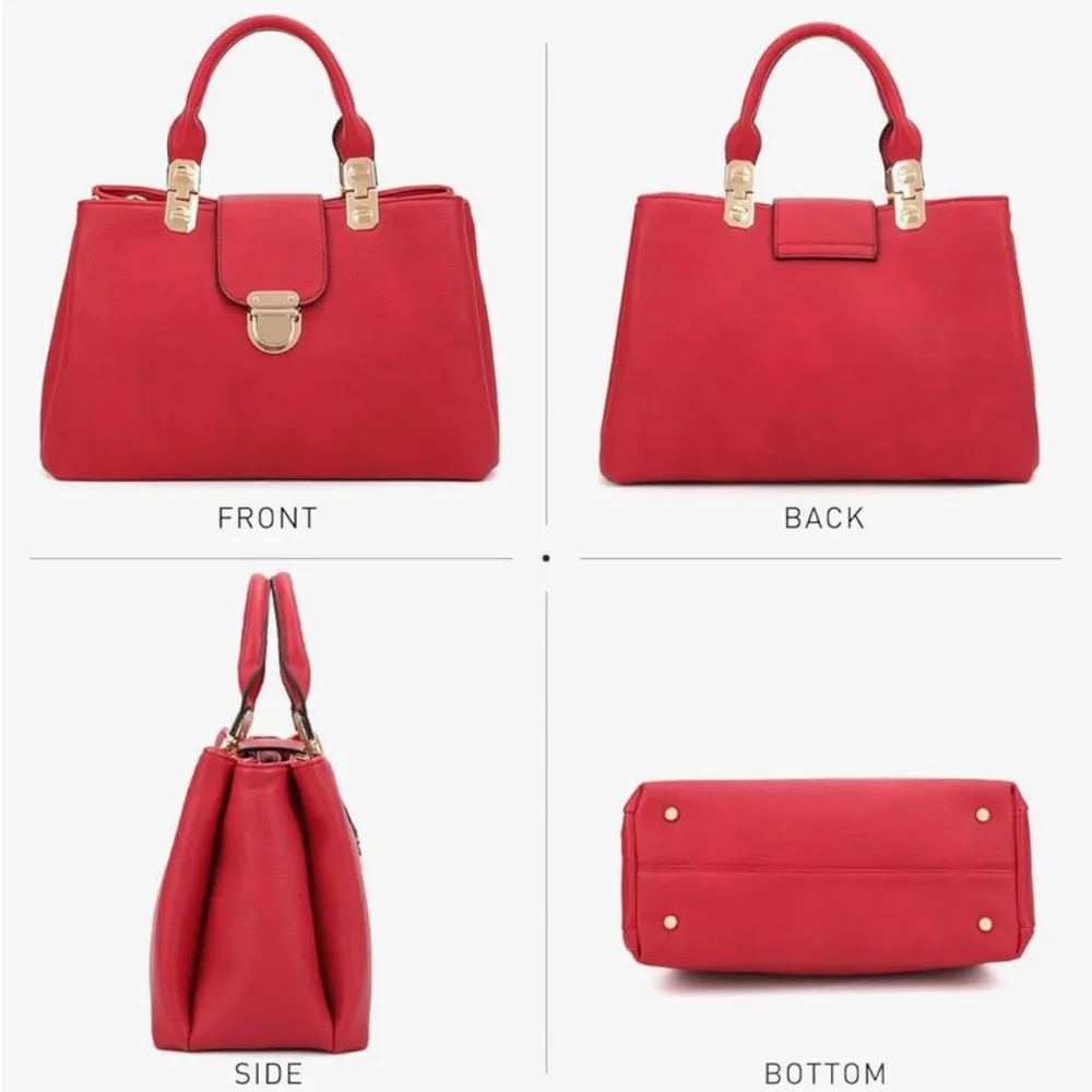 DASEIN Red Statement Handbag Purse Shoulder Bag with Bright Gold Brass Hardware - Image 16