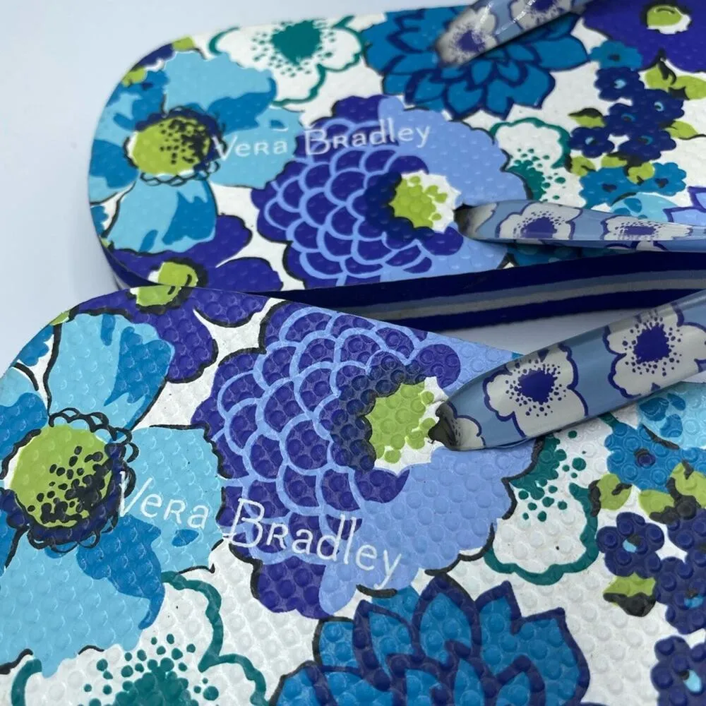 Vera Bradley Blue Floral Flip Flop Sandals Womens 7-8 Casual Summer Beachy - Image 3