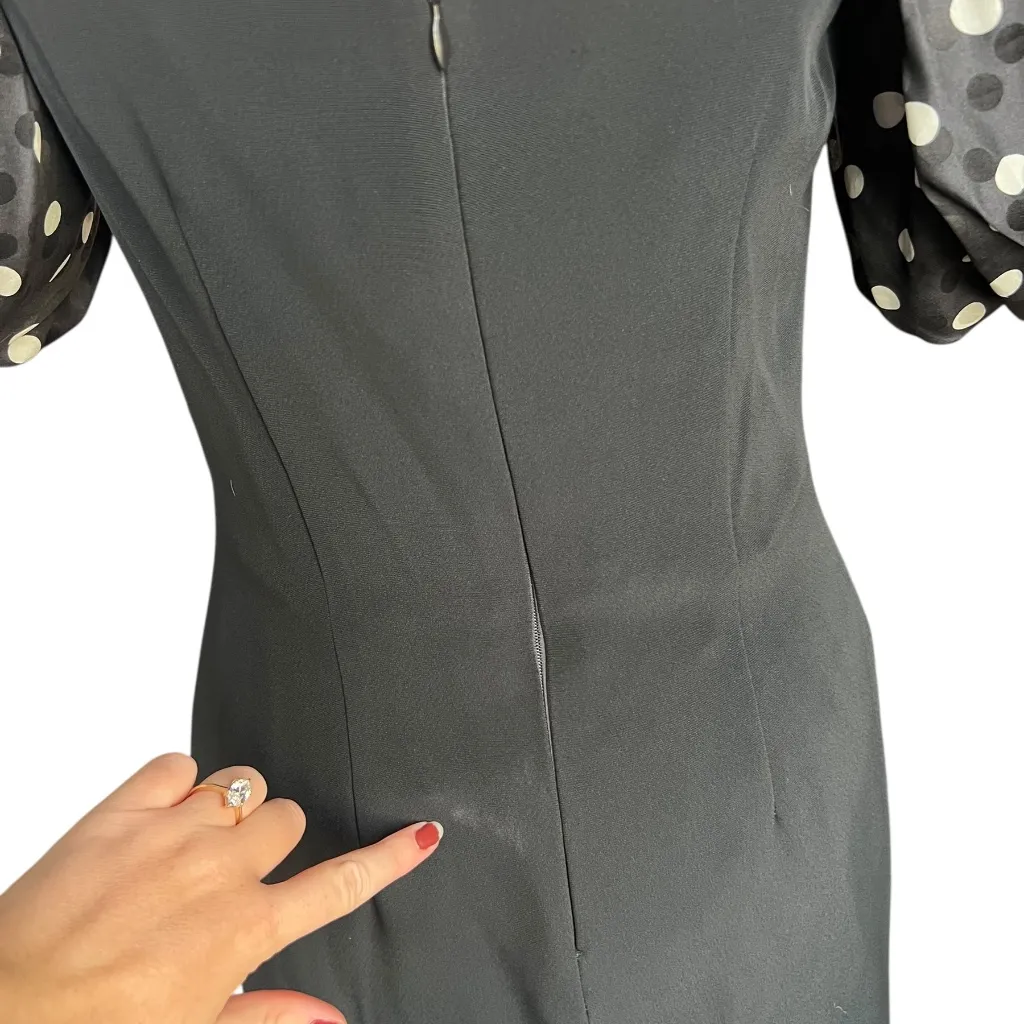 Vintage Nipon Night Dress | 80s Polka Dot Puff Sleeve Cocktail Dress | Size 8 Black - Image 6