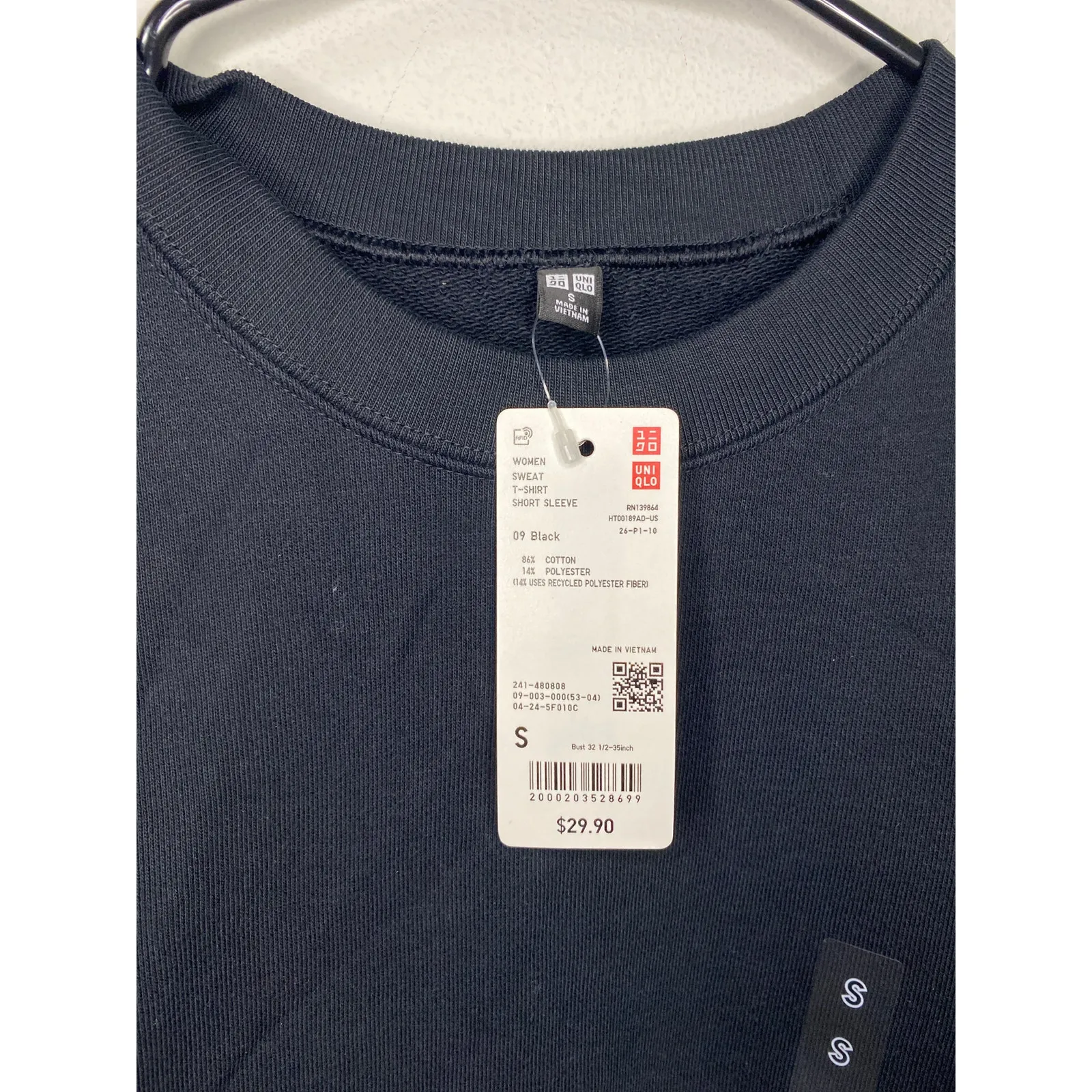 New Uniqlo Women's Sweat T-Shirt, Short Sleeve, Black Size Small - Image 2
