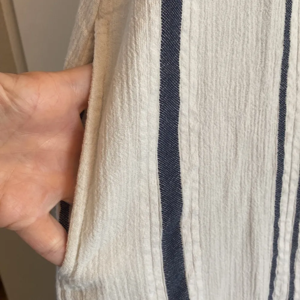 Monsoon sleeveless button up dress cream colored with‎ navy stripes size M - Image 3