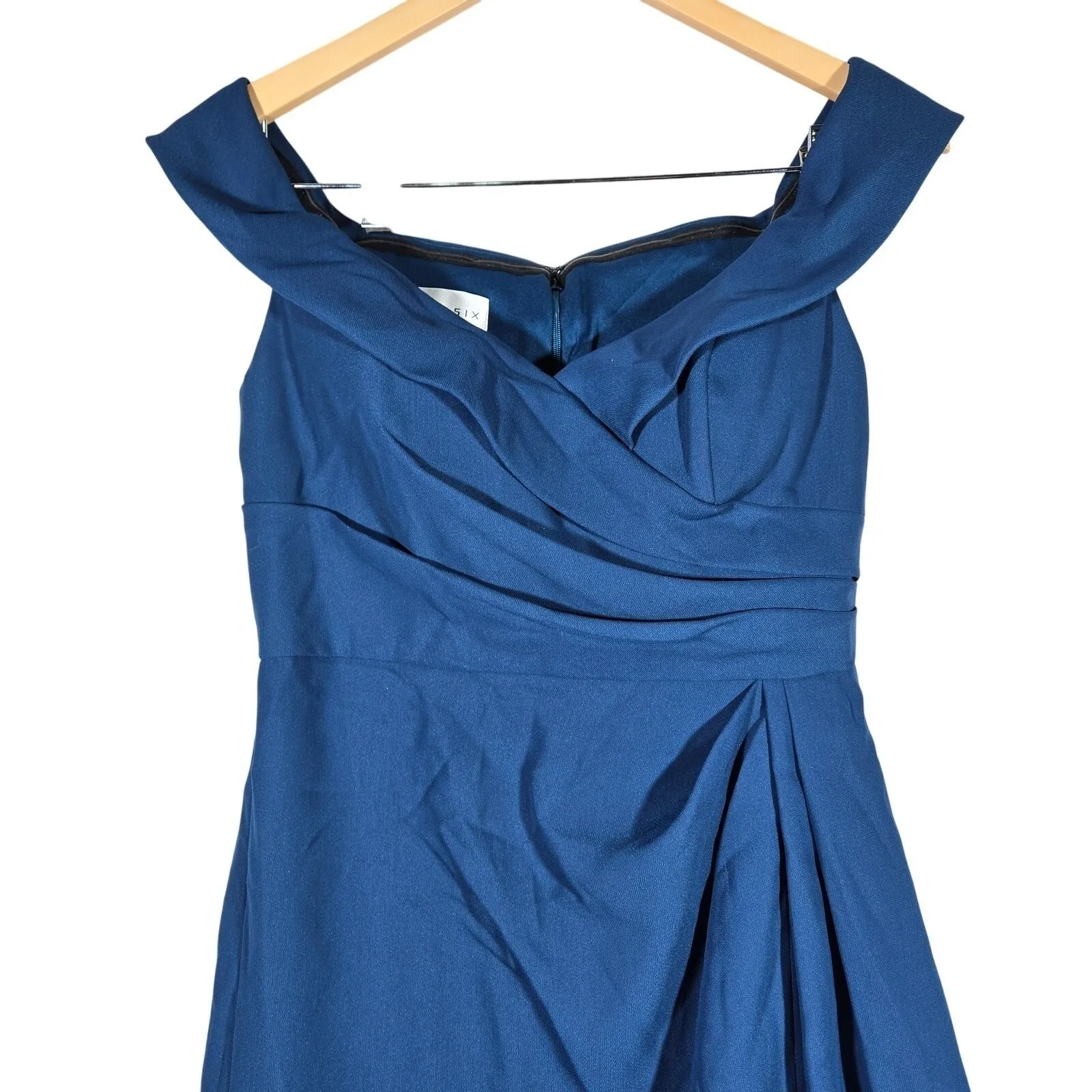 After Six 6872 Atlantic Blue Off The Shoulder Draped Gown Formal Dress Size 4‎ - Image 3
