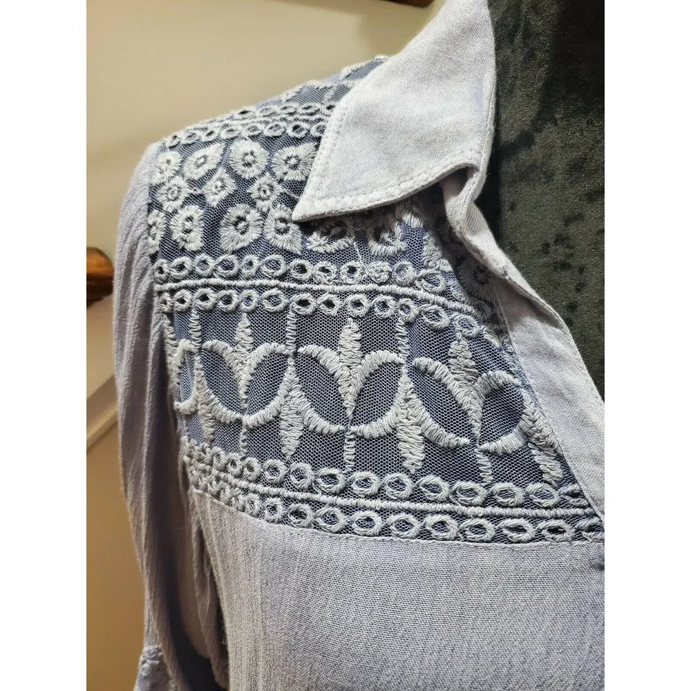 Studio West Apparel Women's Blue Rayon Collared Long Sleeve Button Down Shirt PL Size undefined - Image 11