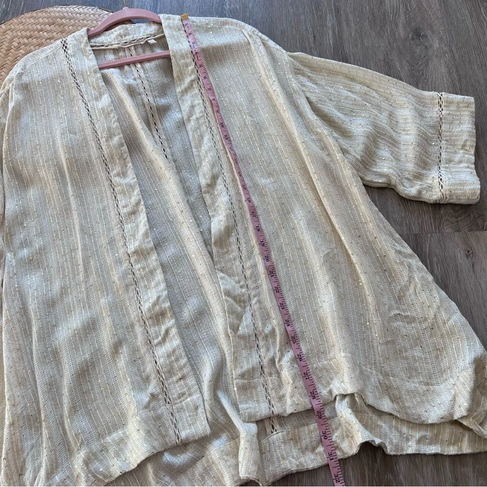 Soft surroundings ivory & gold sequin topper kimono 3/4‎ sleeves plus size 1x - Image 6
