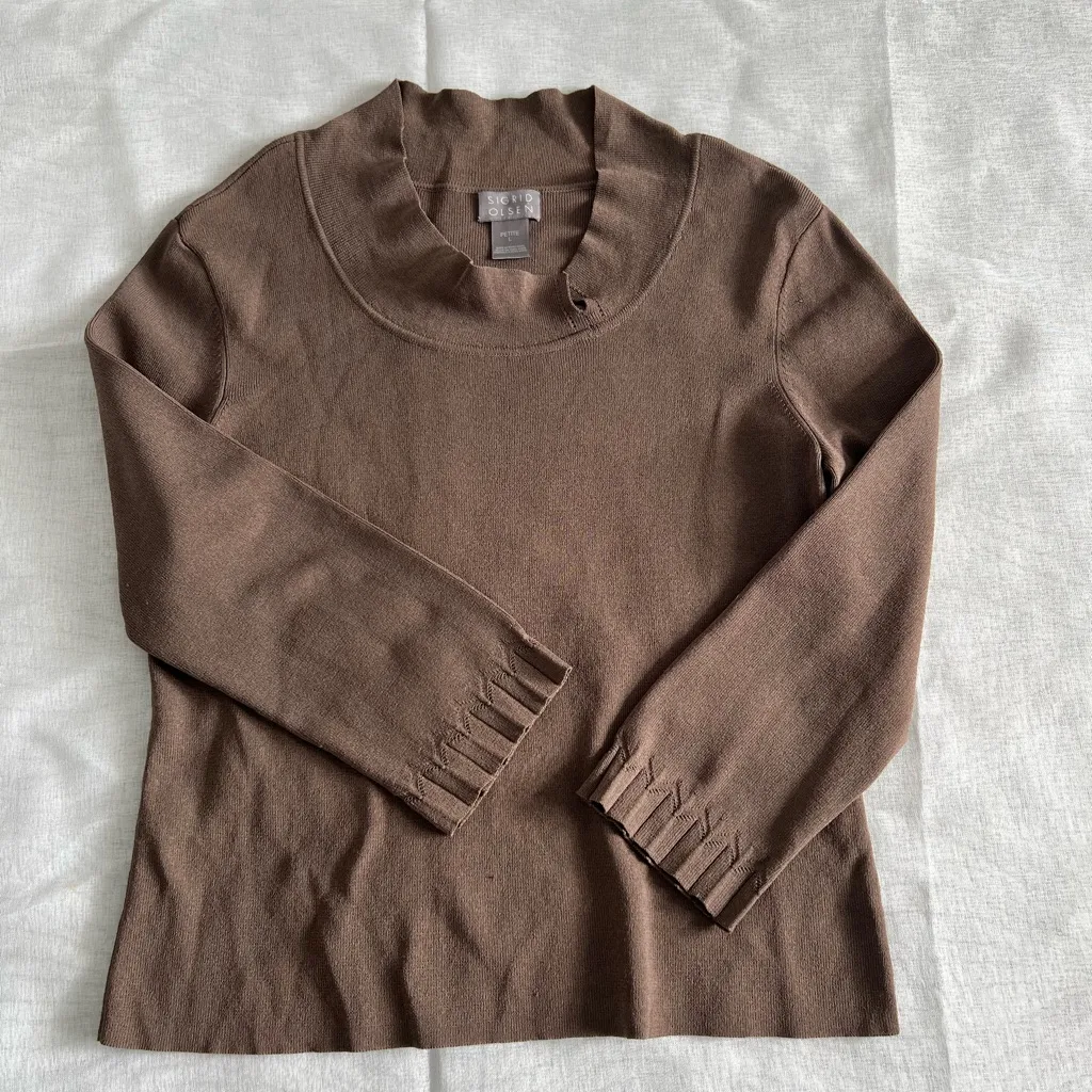 Sigrid Olsen Chocolate Brown Crew Neck Sweater - Image 3